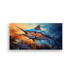 GENERICO - Pintura Acuarela única De Atún Marlin Azul 140x70 Cm