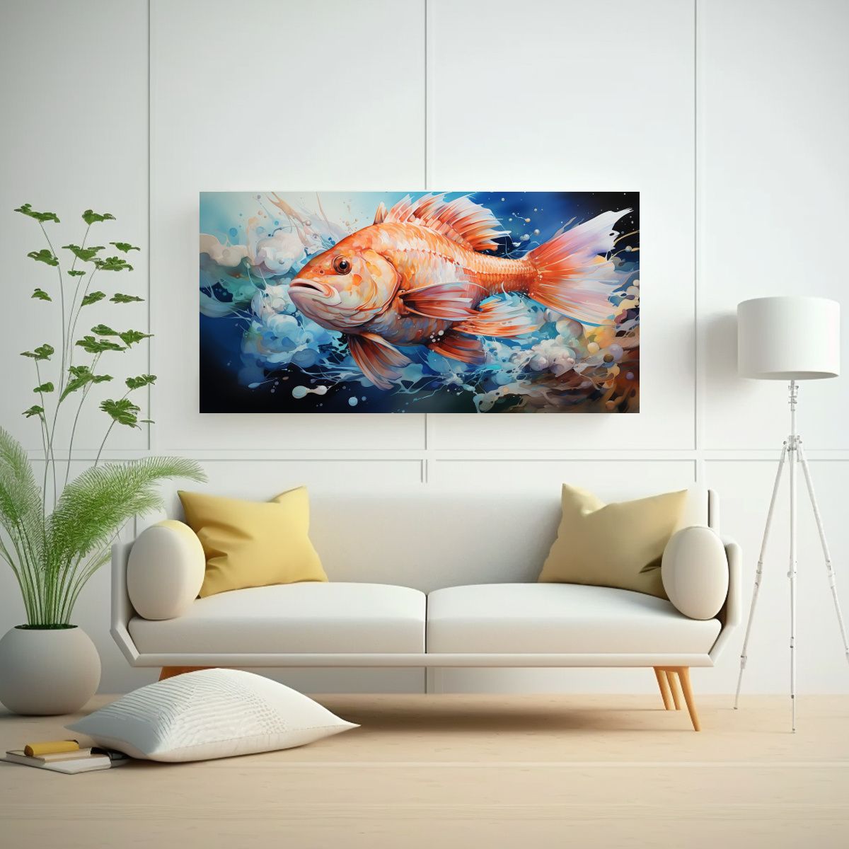 GENERICO - Cuadro Acuarela Colorida Peces Marinos 120x60 Cm