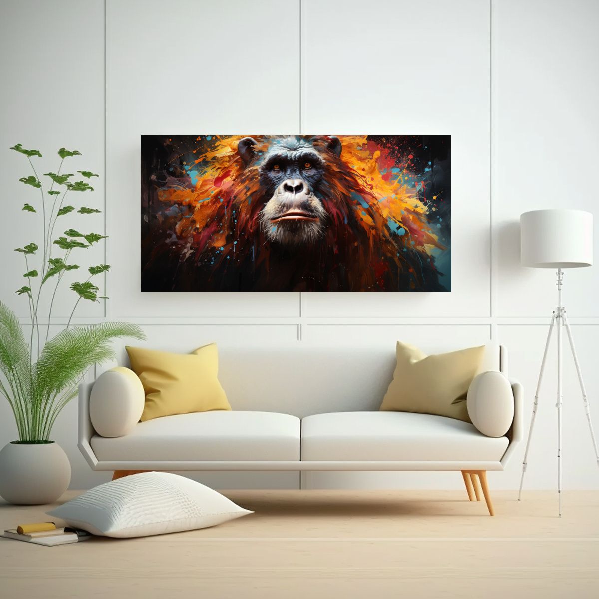 GENERICO - Cuadro Multicolor De Orangután Estilo Pintura Al 140x70 Cm