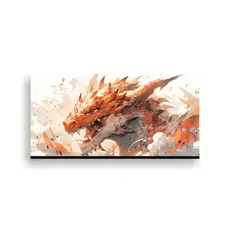 GENERICO - Pintura De Dragon En Acuarelas Y Colores Naranja 140x70 Cm
