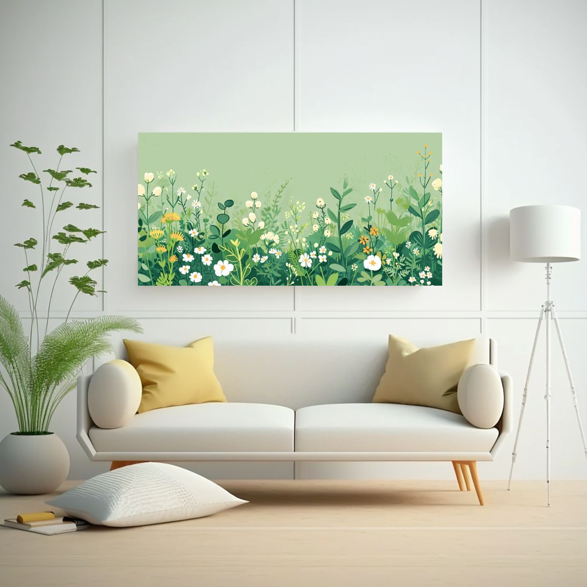 GENERICO - Fondo Verde Suave Con Dibujo Delicado De Flores 140x70 Cm.