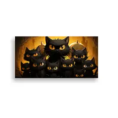 GENERICO - Cuadro De Gatos Negros Sobre Fondo Naranja 140x70 Cm.