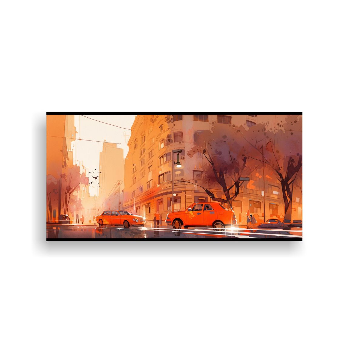 GENERICO - Pintura En Acuarelas De Santiago Chile En Tela 140x70 Cm.