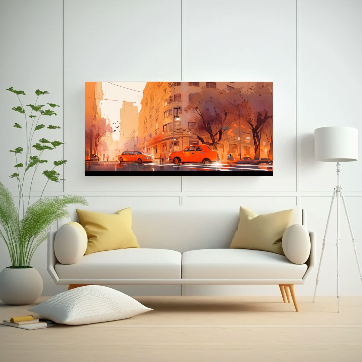 GENERICO - Pintura En Acuarelas De Santiago Chile En Tela 140x70 Cm.