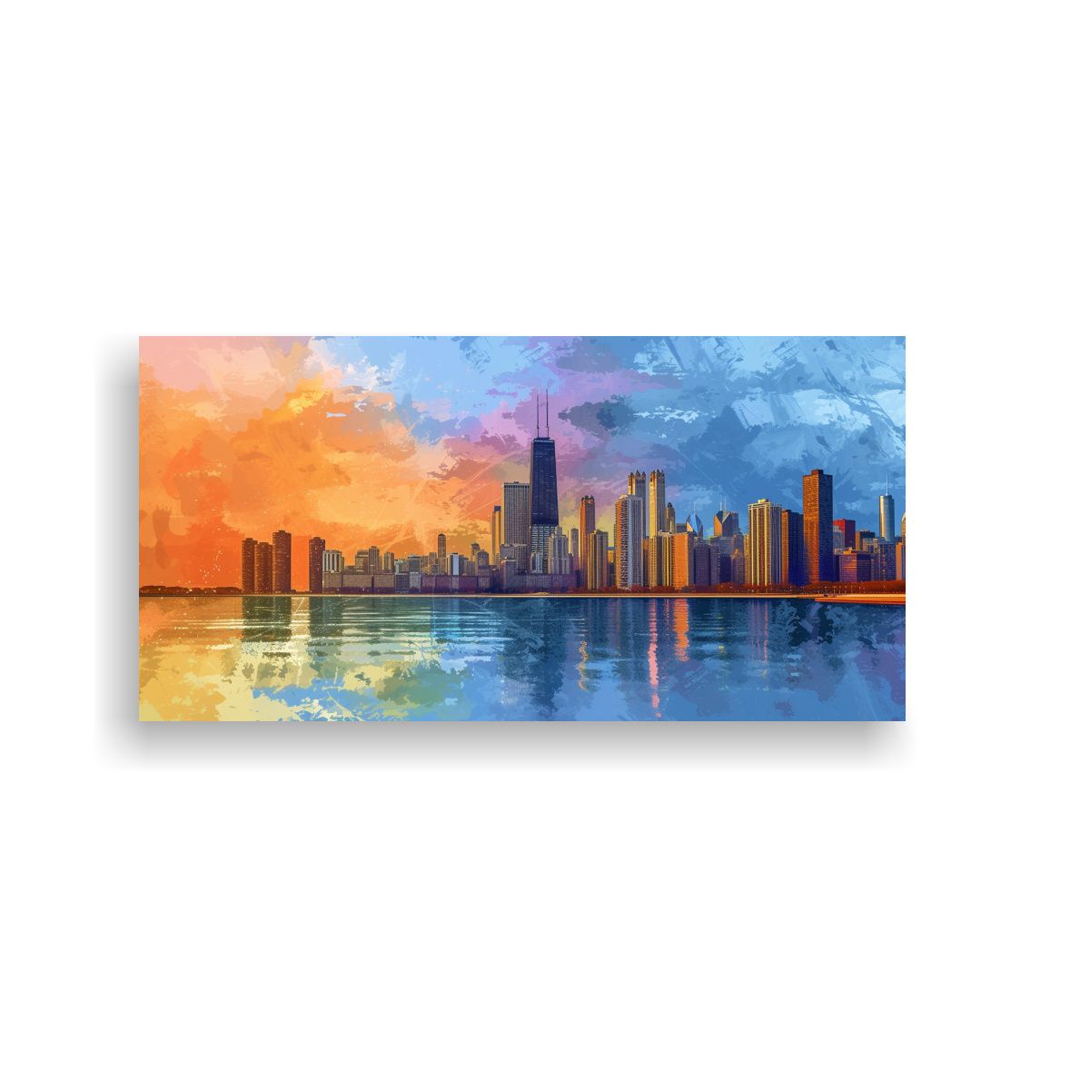 GENERICO - Lienzo Colores Simétricos Chicago Skyline Estilo 120x60 Cm.