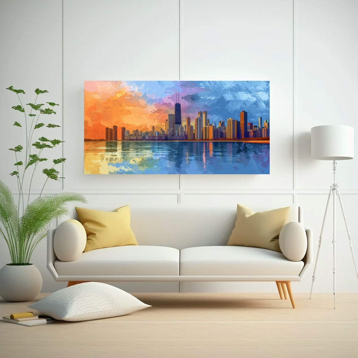 GENERICO - Lienzo Colores Simétricos Chicago Skyline Estilo 120x60 Cm.