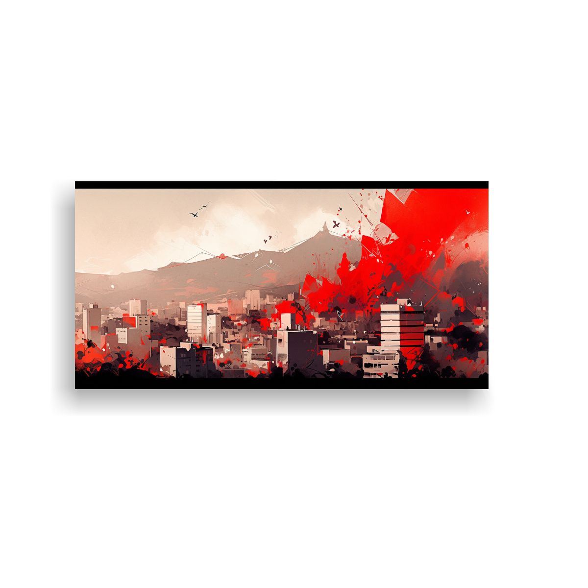 GENERICO - Cuadro Floral En Bastidor Santiago Chile Blanco 120x60 Cm.