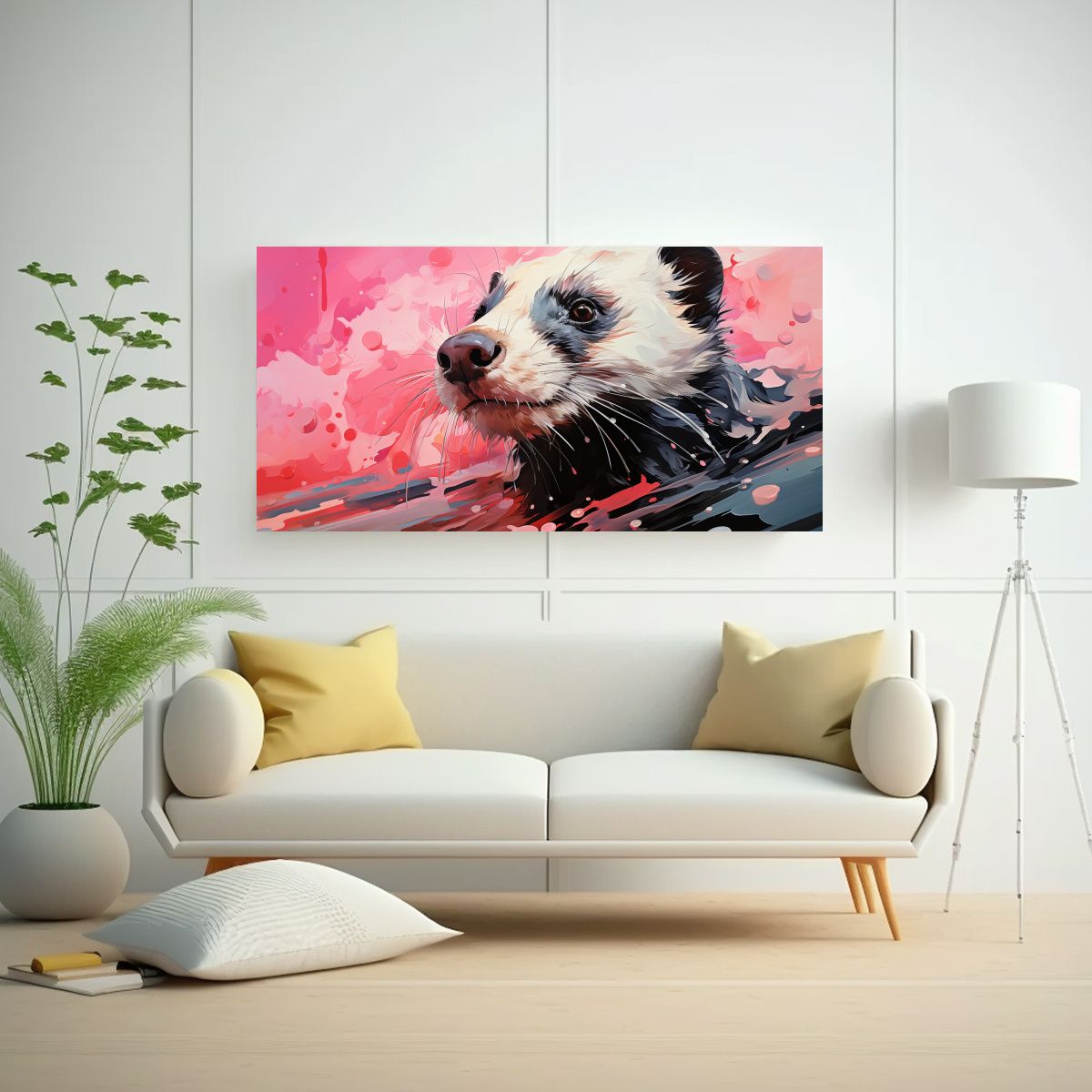 GENERICO - Cuadro De Skunk En Tonos Apagados Y Rosa Bebé 120x60 Cm