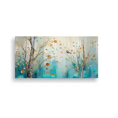 GENERICO - Cuadro De Pared Decorativo Turquesa Y Dorado Para 140x70 Cm