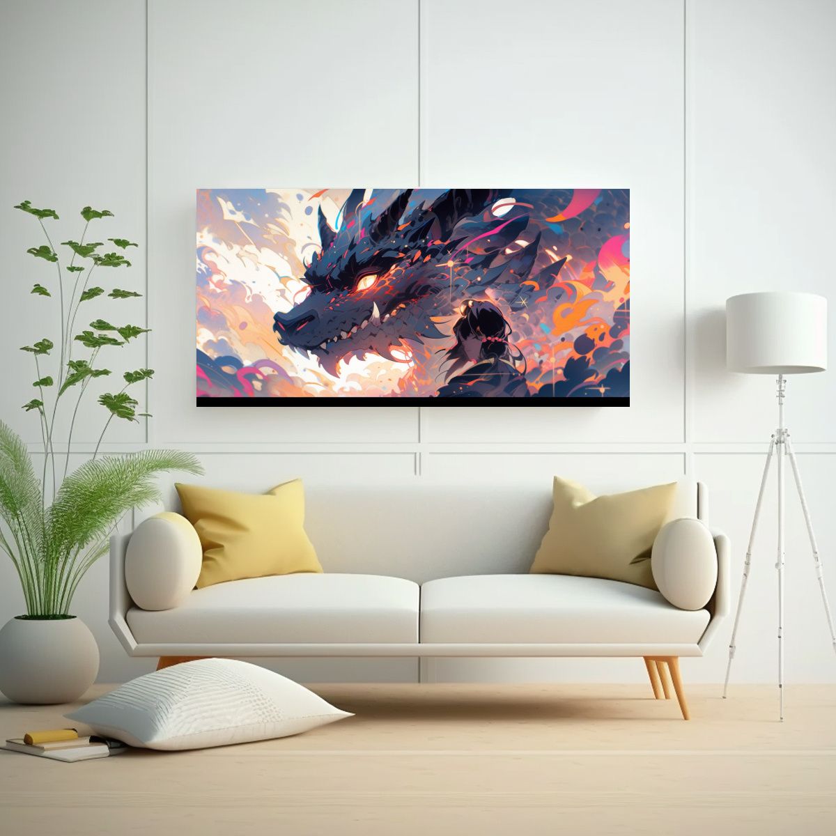 GENERICO - Cuadro Dibujo Cocina Dragón En Tonos Pastel Y 120x60 Cm