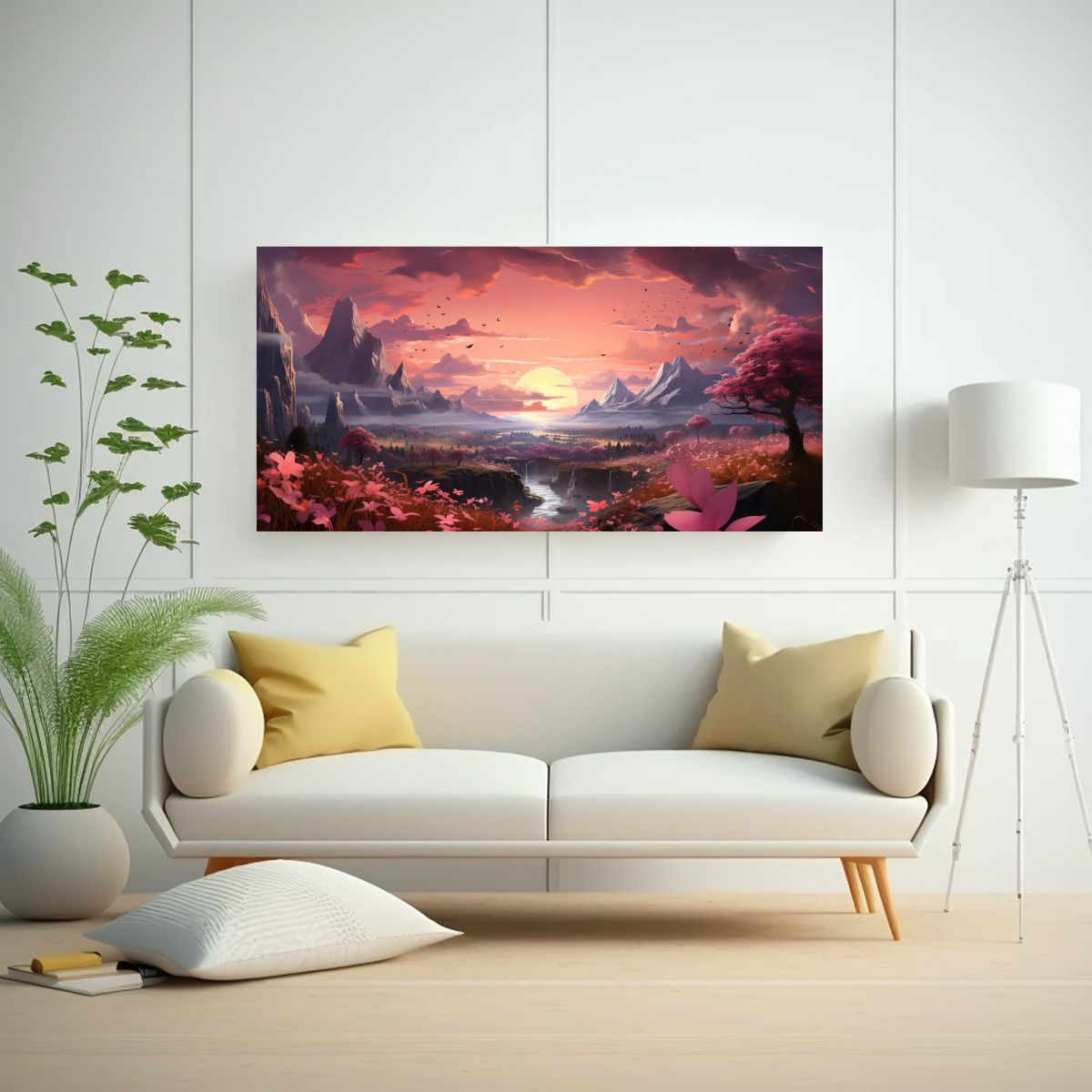 GENERICO - Cuadro Lienzo Dibujo Moderno Atardecer Pintura 140x70 Cm