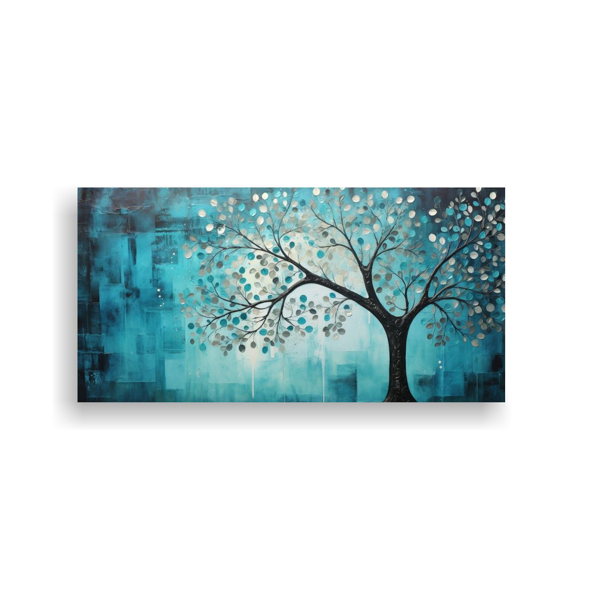 GENERICO - Arte De Pared Moderno Árbol Turquesa Y Plata 120x60 Cm.