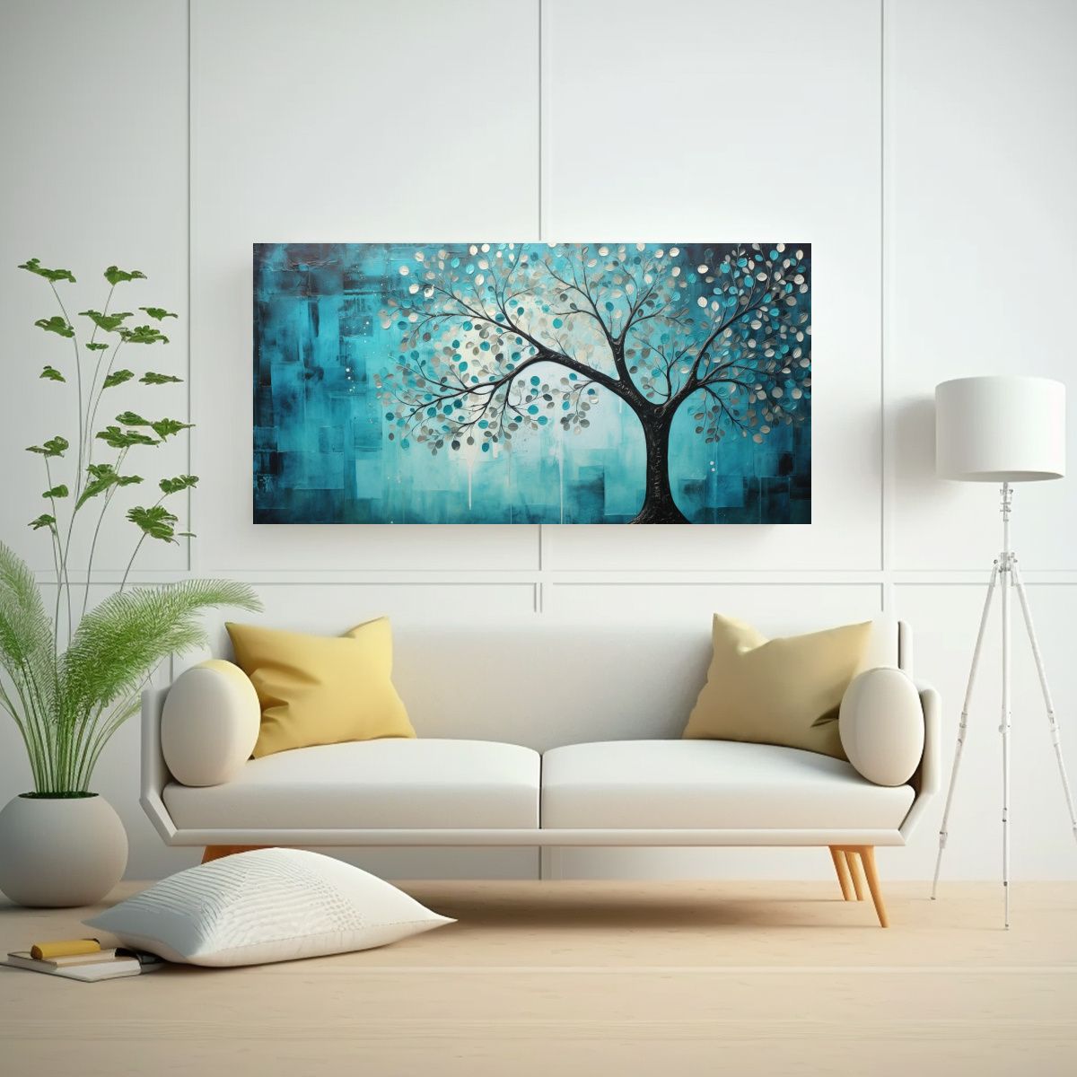 GENERICO - Arte De Pared Moderno Árbol Turquesa Y Plata 120x60 Cm.