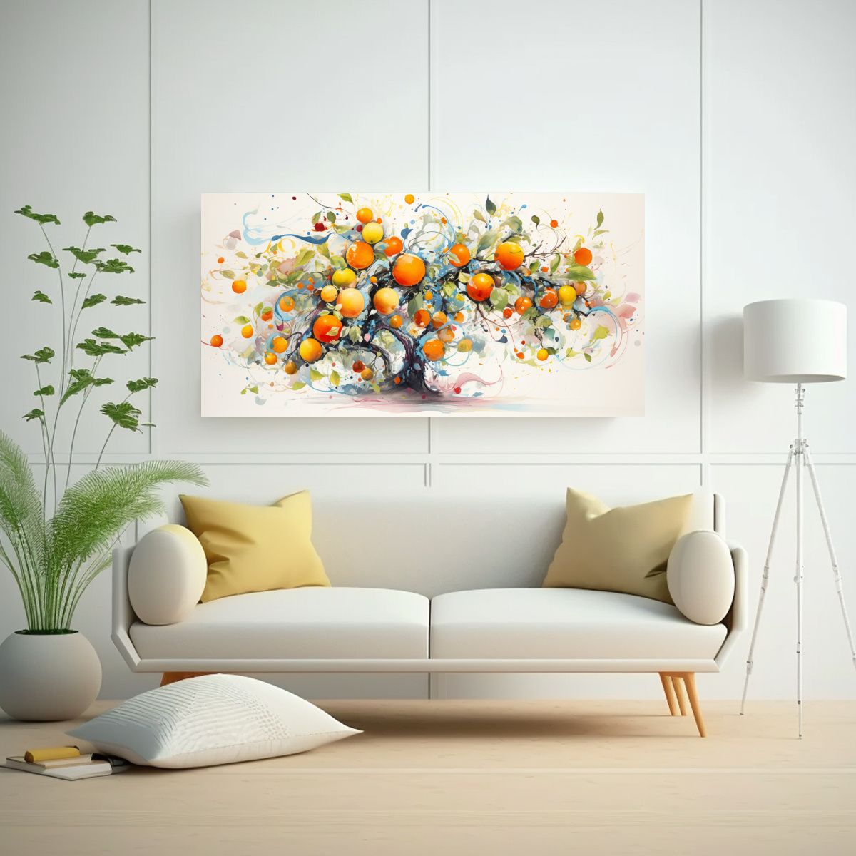 GENERICO - Pintura Acuarela árbol Naranja Colores Vibrantes 140x70 Cm