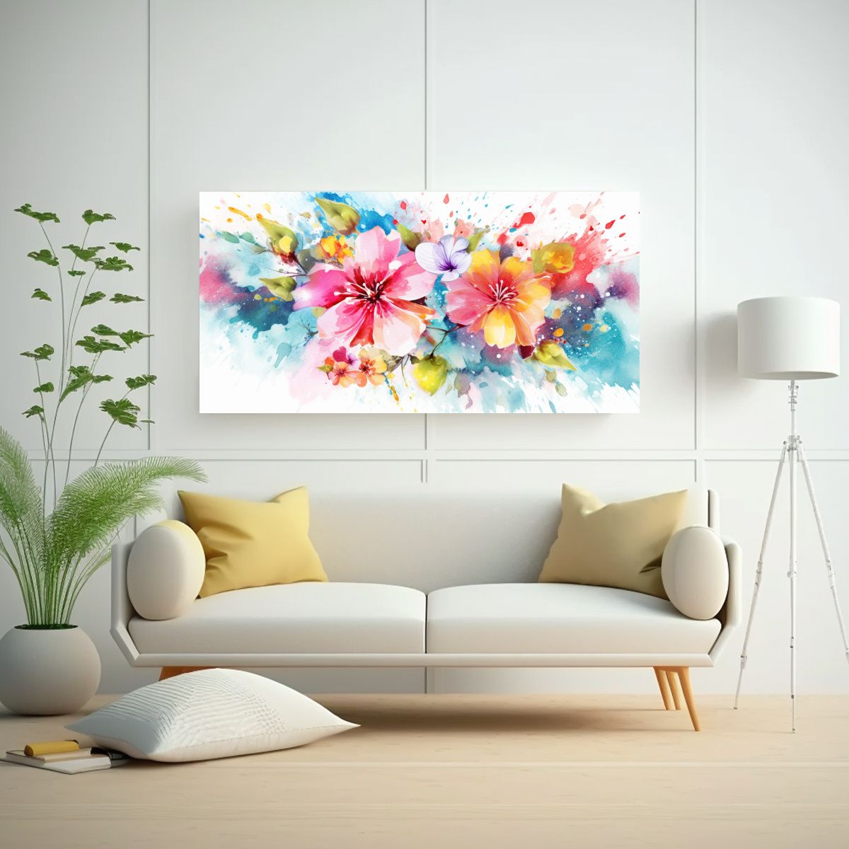 GENERICO - Cuadro Abstracto Verano Acuarela Colores Intensos 120x60 Cm