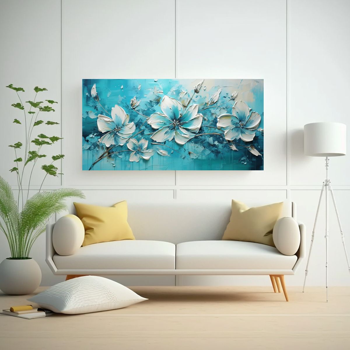GENERICO - Pintura Abstracta De Una Flor Turquesa En Lienzo 140x70 Cm