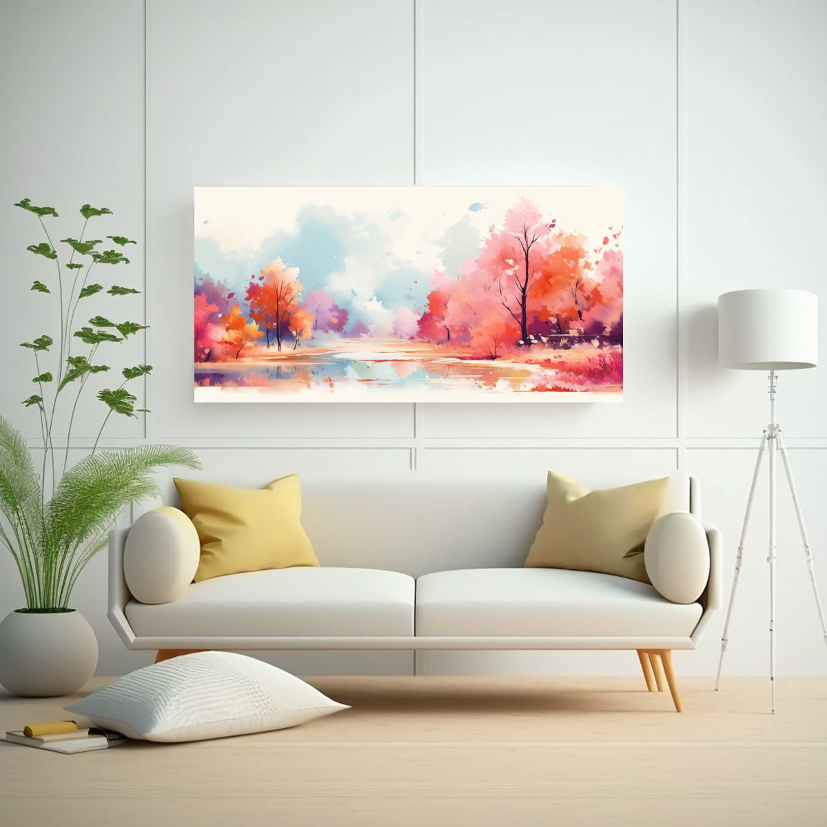 GENERICO - Paisaje Otoñal Con Colores Pastel En Arte Pop 120x60 Cm.