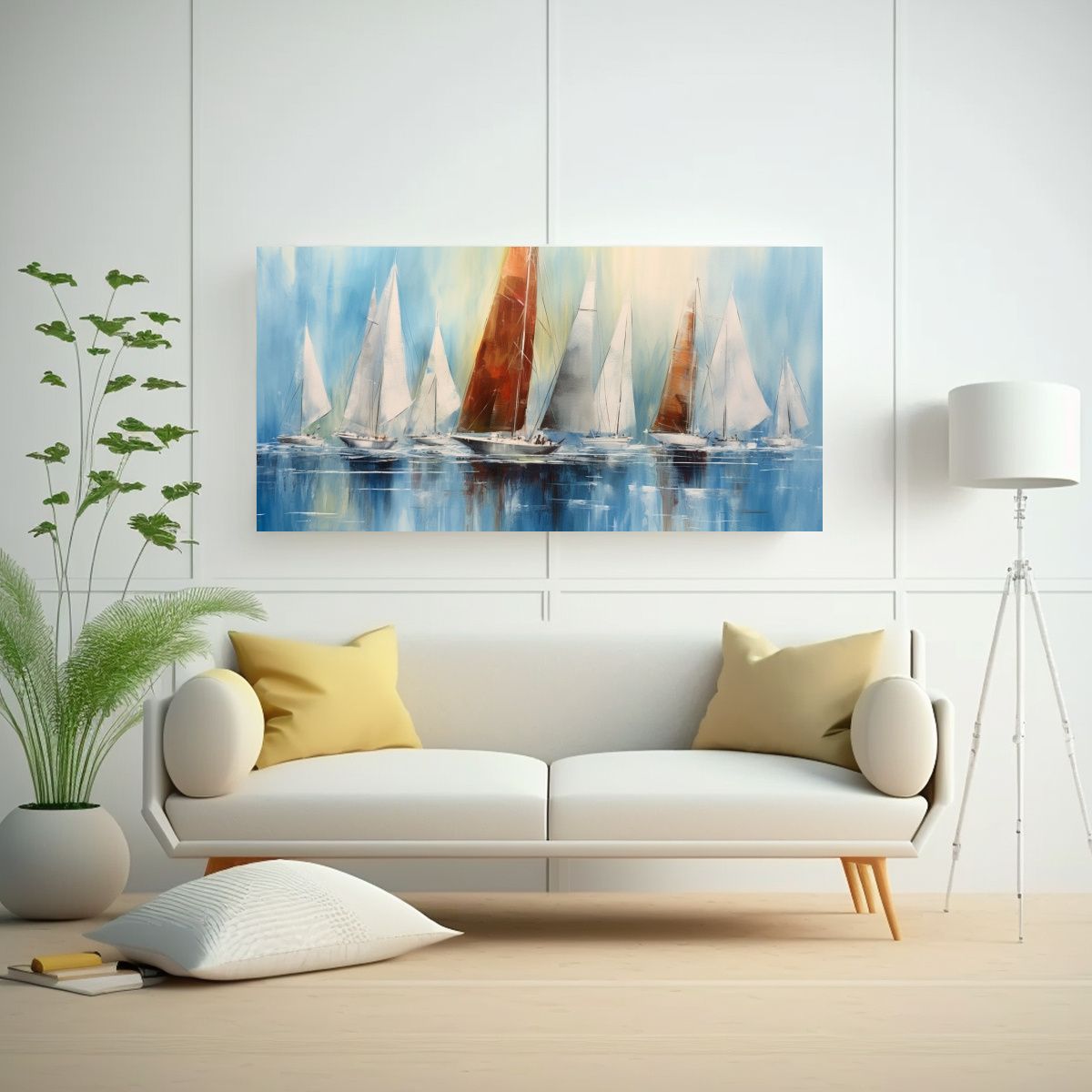 GENERICO - Cuadros Barcos Vela Acuarelas Colores Tonos 120x60 Cm