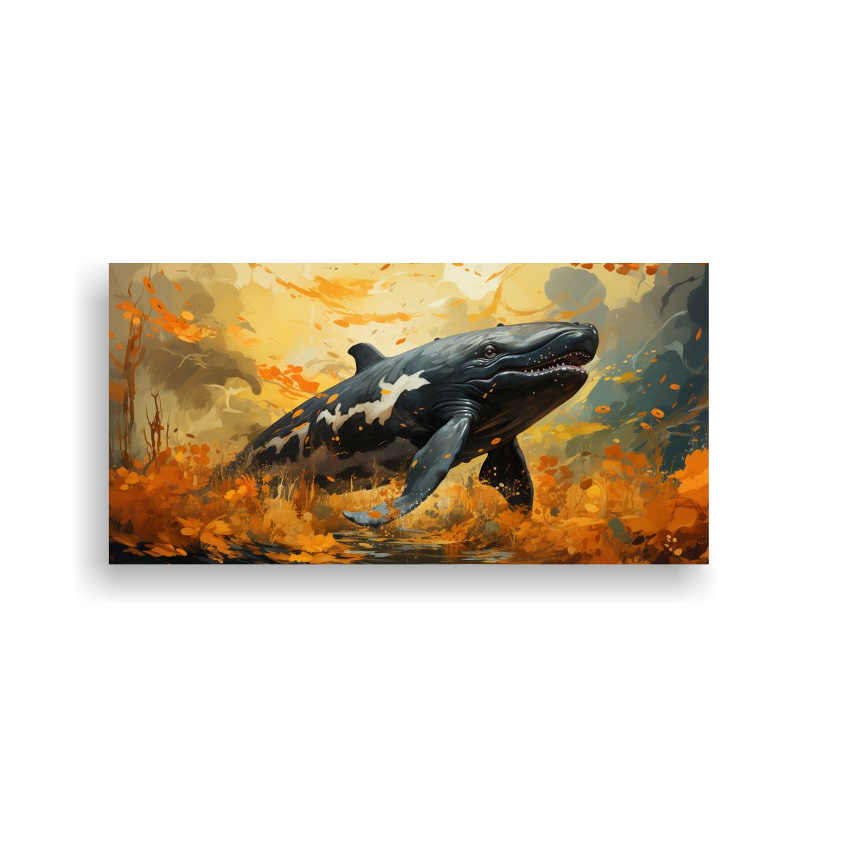 GENERICO - Cuadro De Ballena Gris En Calabaza Y Colores De 140x70 Cm.