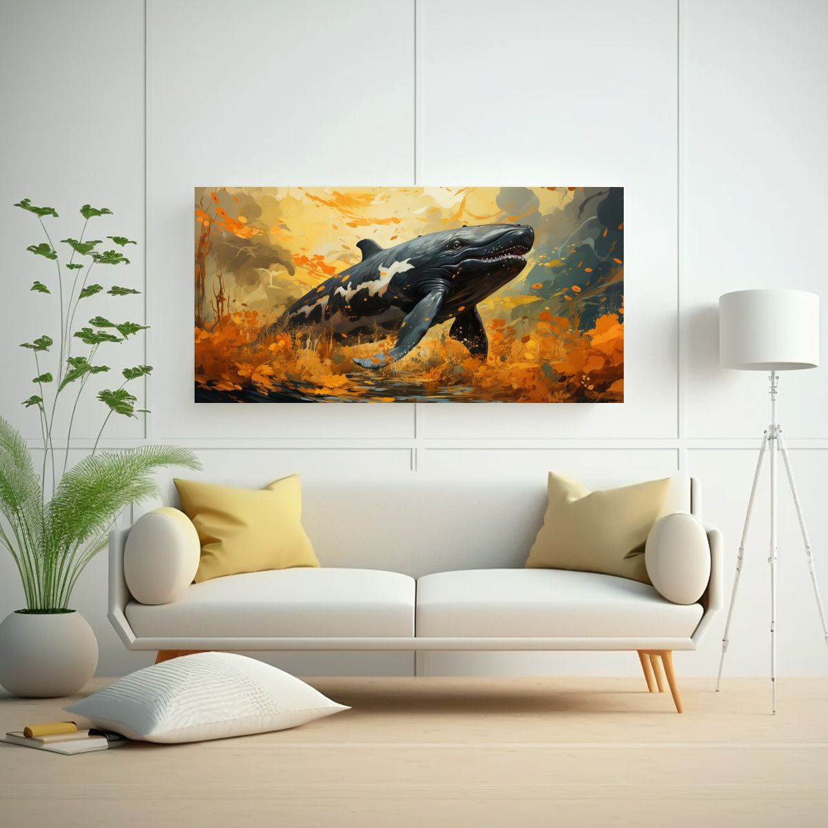 GENERICO - Cuadro De Ballena Gris En Calabaza Y Colores De 140x70 Cm.