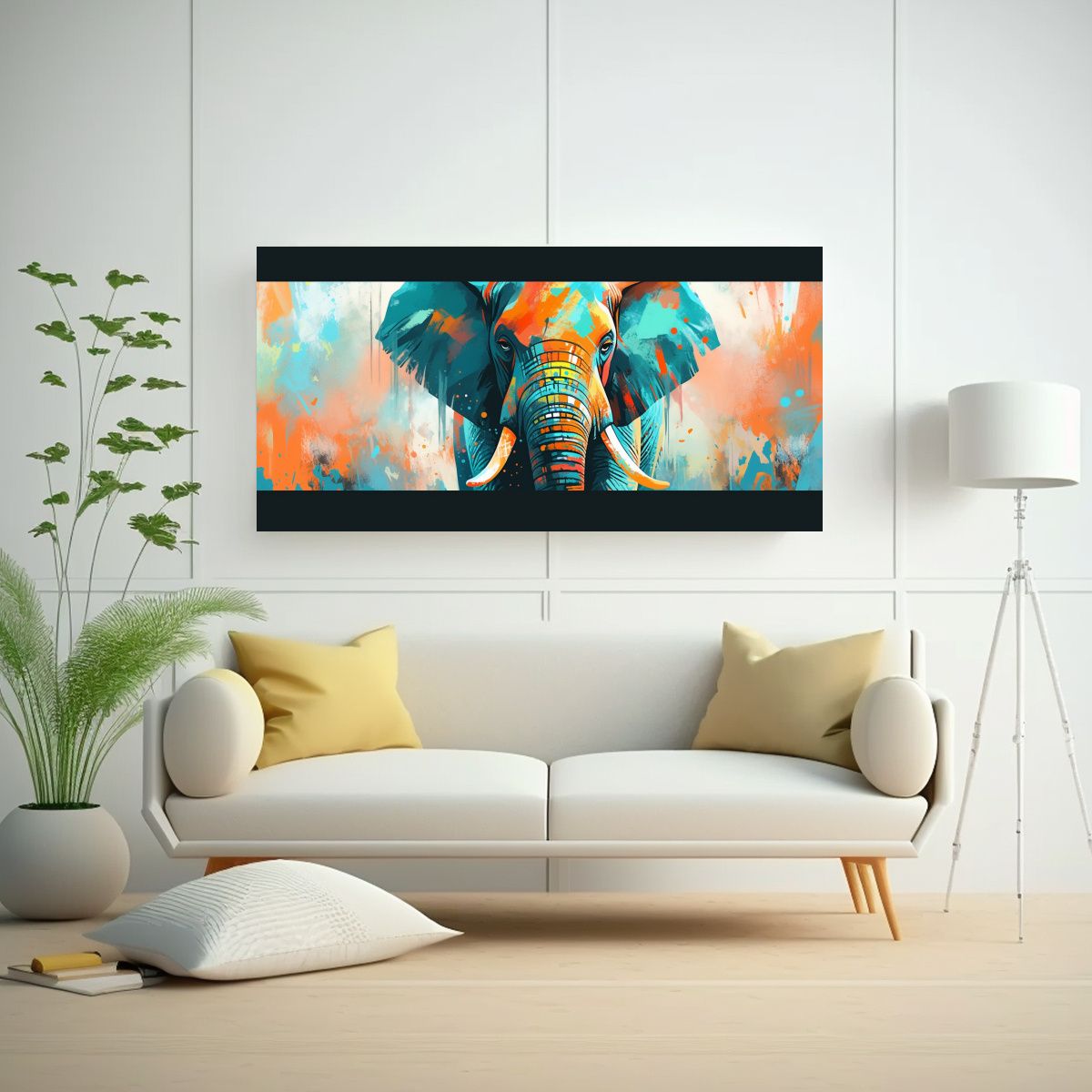 GENERICO - Lienzo Moderno Elefante En Colores Turquesa Y 120x60 Cm