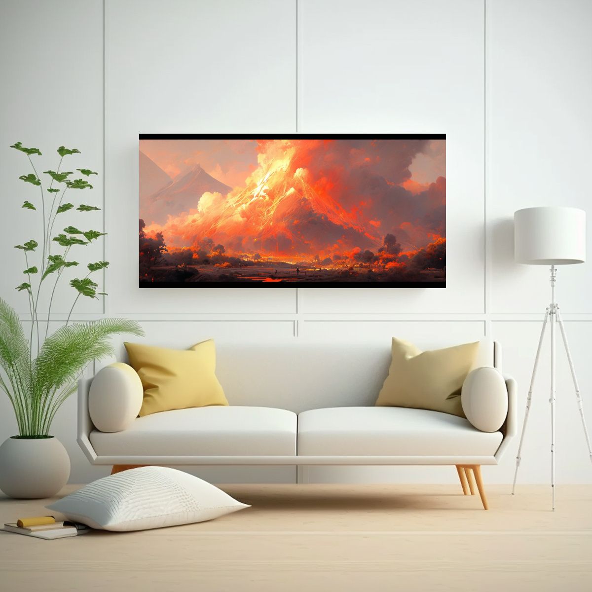 GENERICO - Pintura Abstracta De Volcán Con Colores Naranja 120x60 Cm