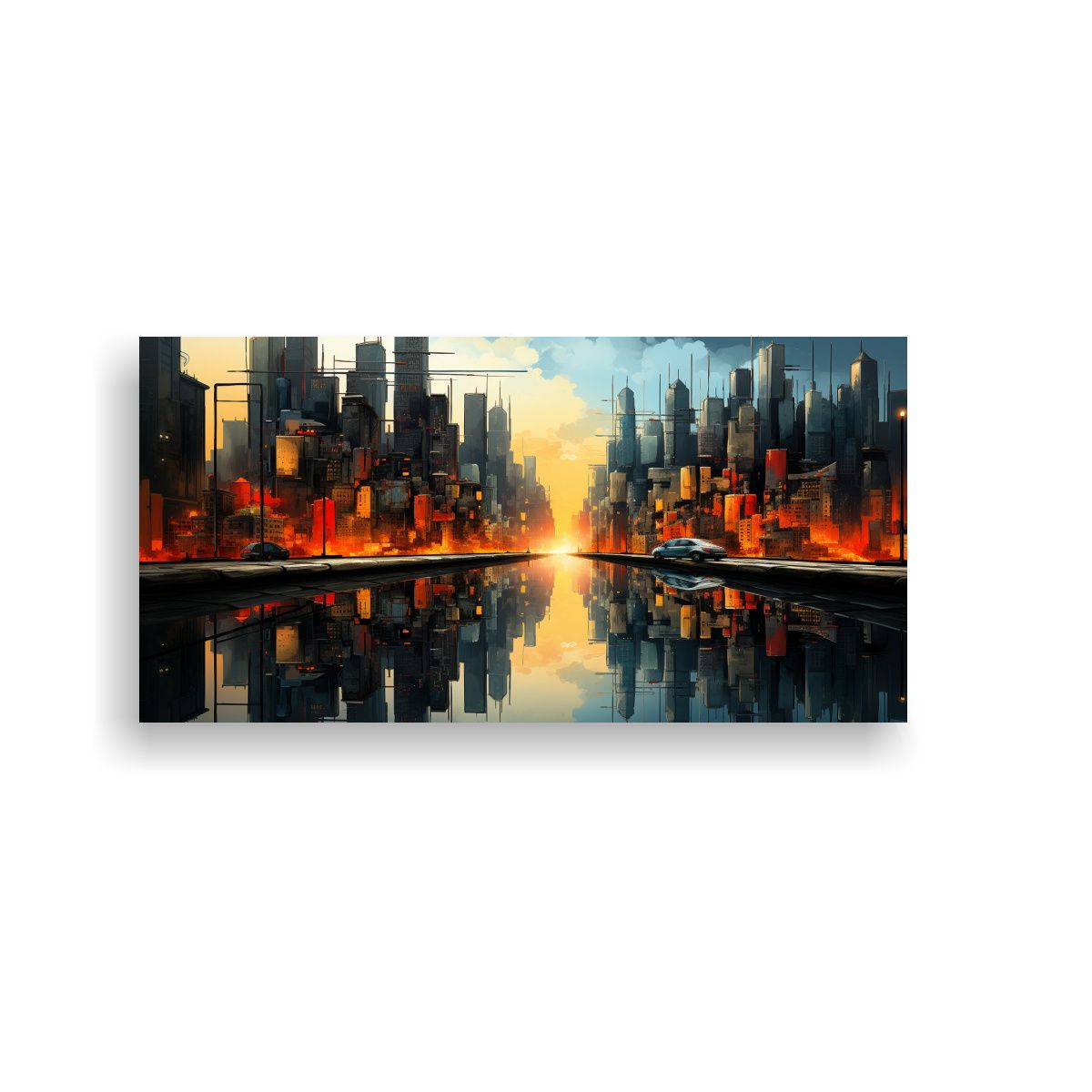 GENERICO - Pintura Cubista De Paisaje Urbano Fragmentado 140x70 Cm