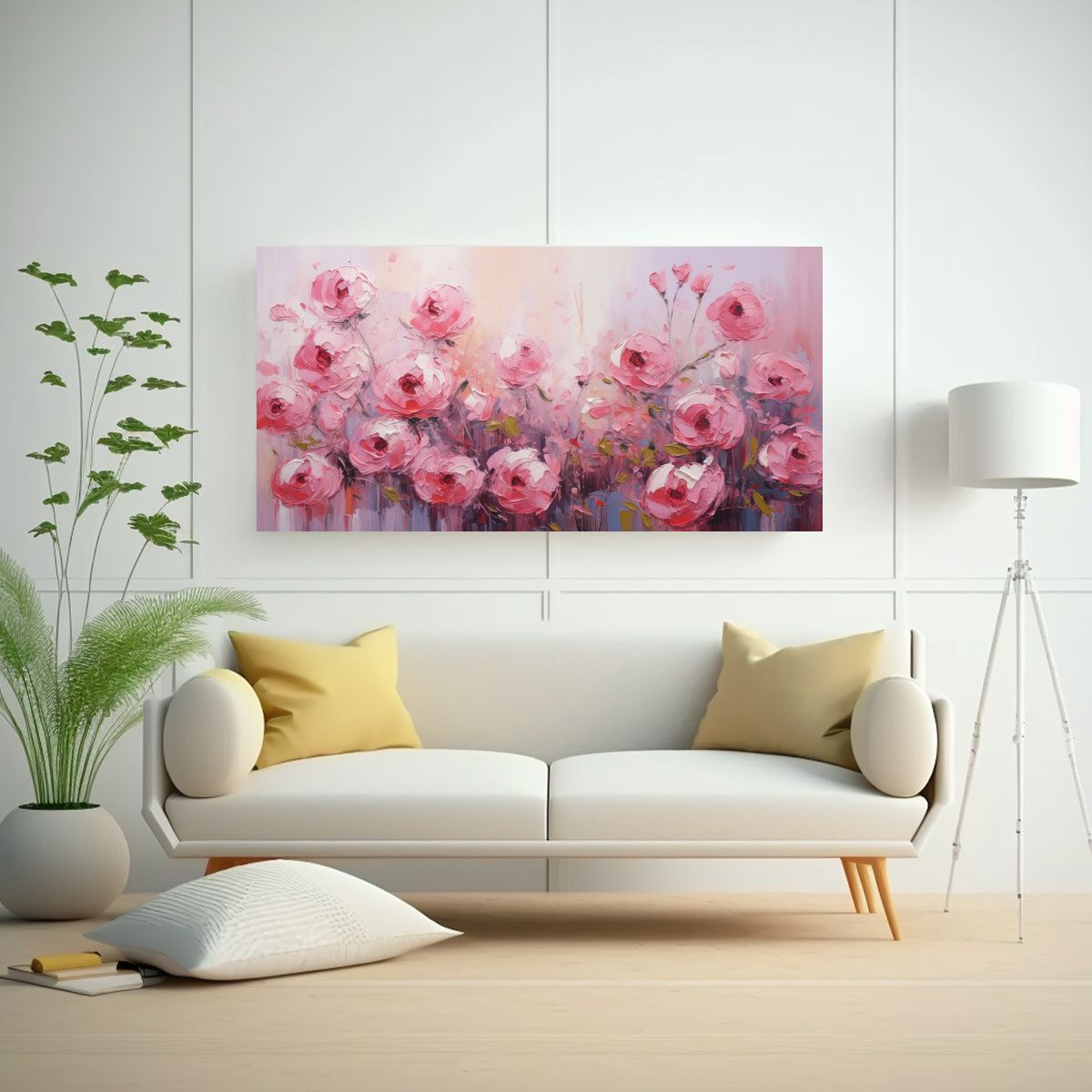 GENERICO - Pintura Floral En Lienzo Estilo Fine Art Tonos 140x70 Cm