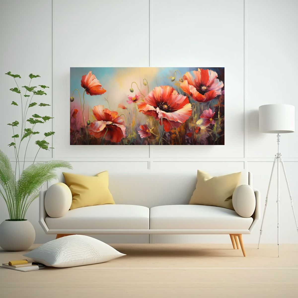 GENERICO - Pintura Abstracta Simétrica De Amapolas En 120x60 Cm