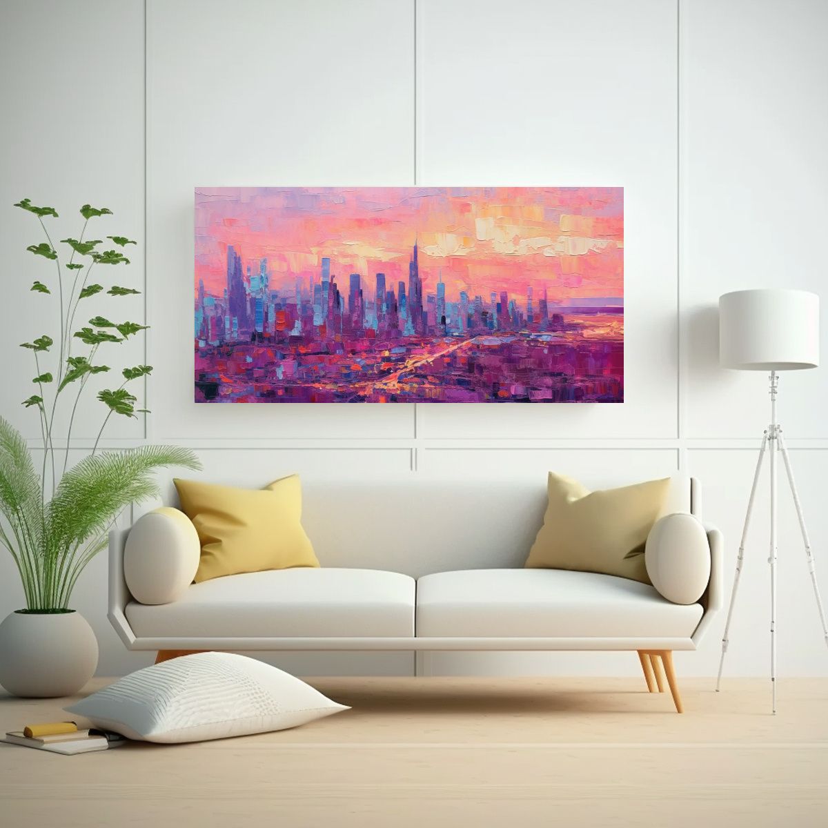 GENERICO - Cuadro Urbano De Ciudad En Lienzo Panorama De 140x70 Cm.