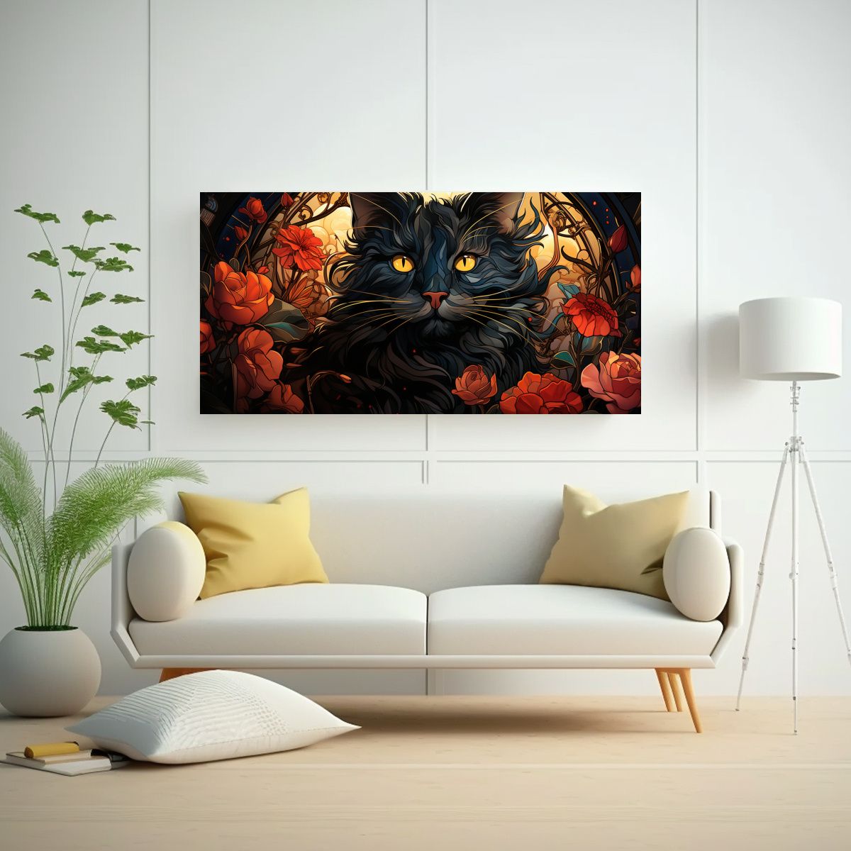GENERICO - Pintura De Ventana De Vidrio Manchado Con Gato 120x60 Cm