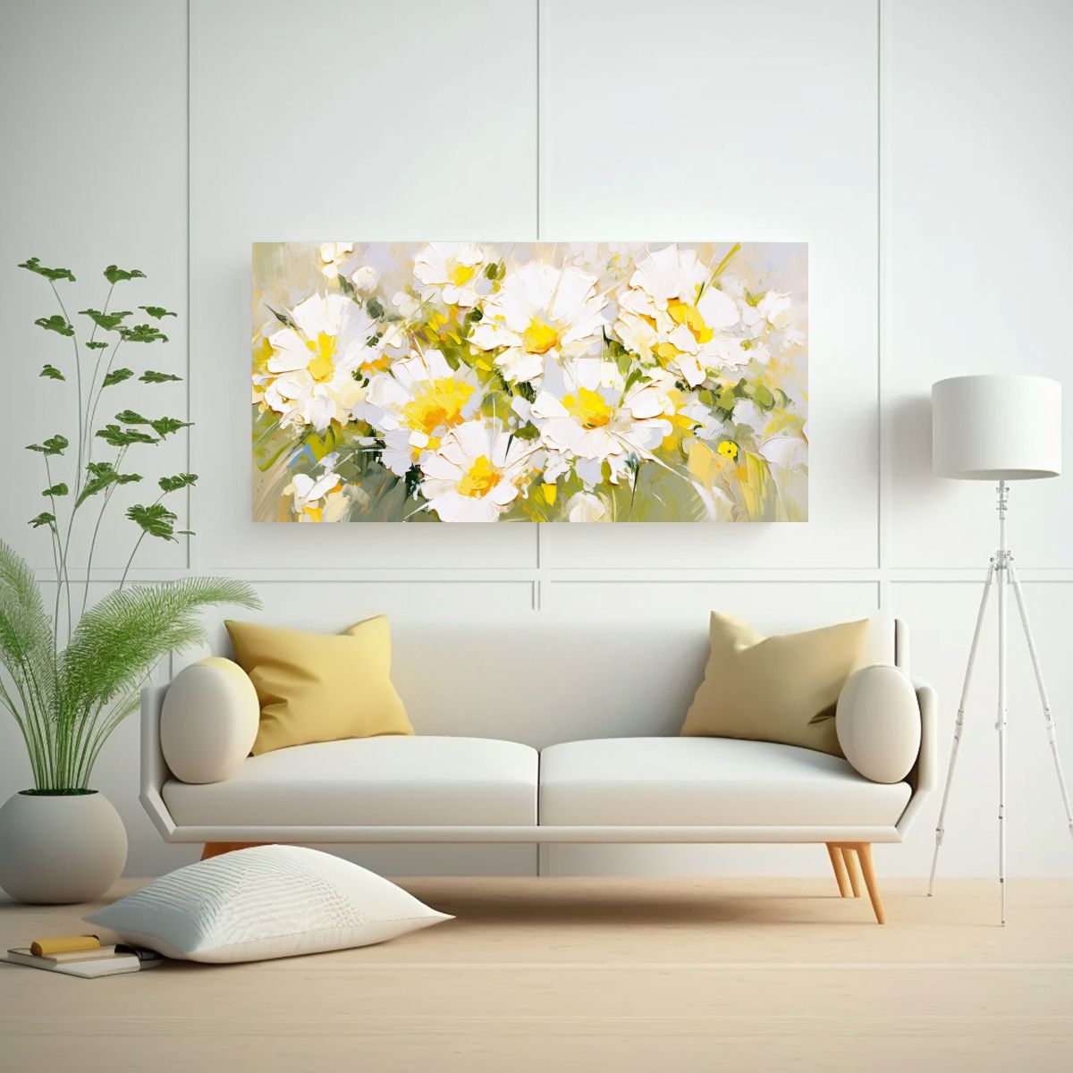 GENERICO - Lienzo De Tela Acuarela Moderno Amarillo Y Blanco 140x70 Cm