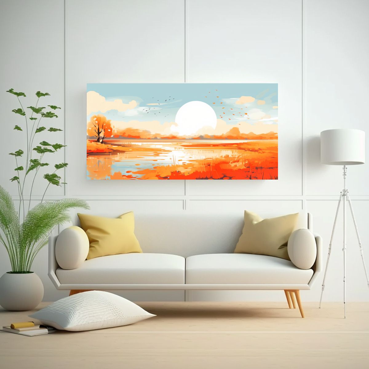 GENERICO - Paisaje Otoñal Con Colores Naranjas En Arte Pop 120x60 Cm