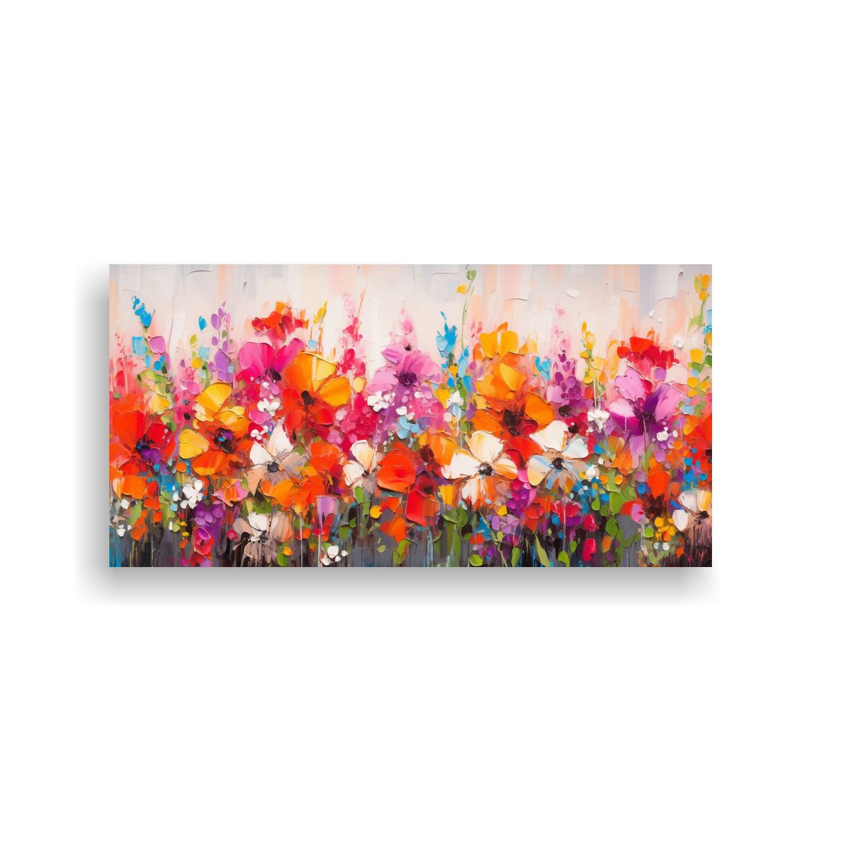 GENERICO - Pintura Original Flores Arcoíris En Lienzo 140x70 Cm