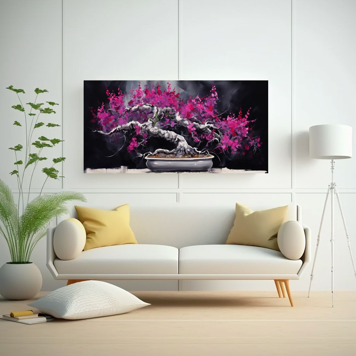 GENERICO - Pintura Abstracta Relieve Bougainvillea Bonsái 140x70 Cm