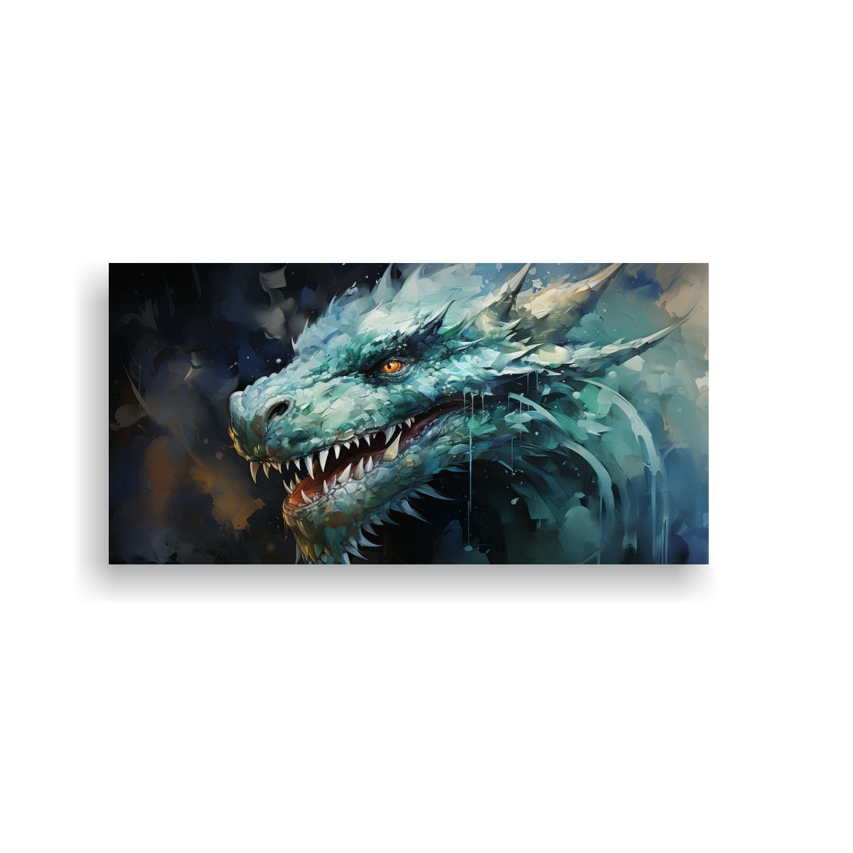 GENERICO - Cuadro De Dragón En Verde Y Azul Atmosfera 140x70 Cm