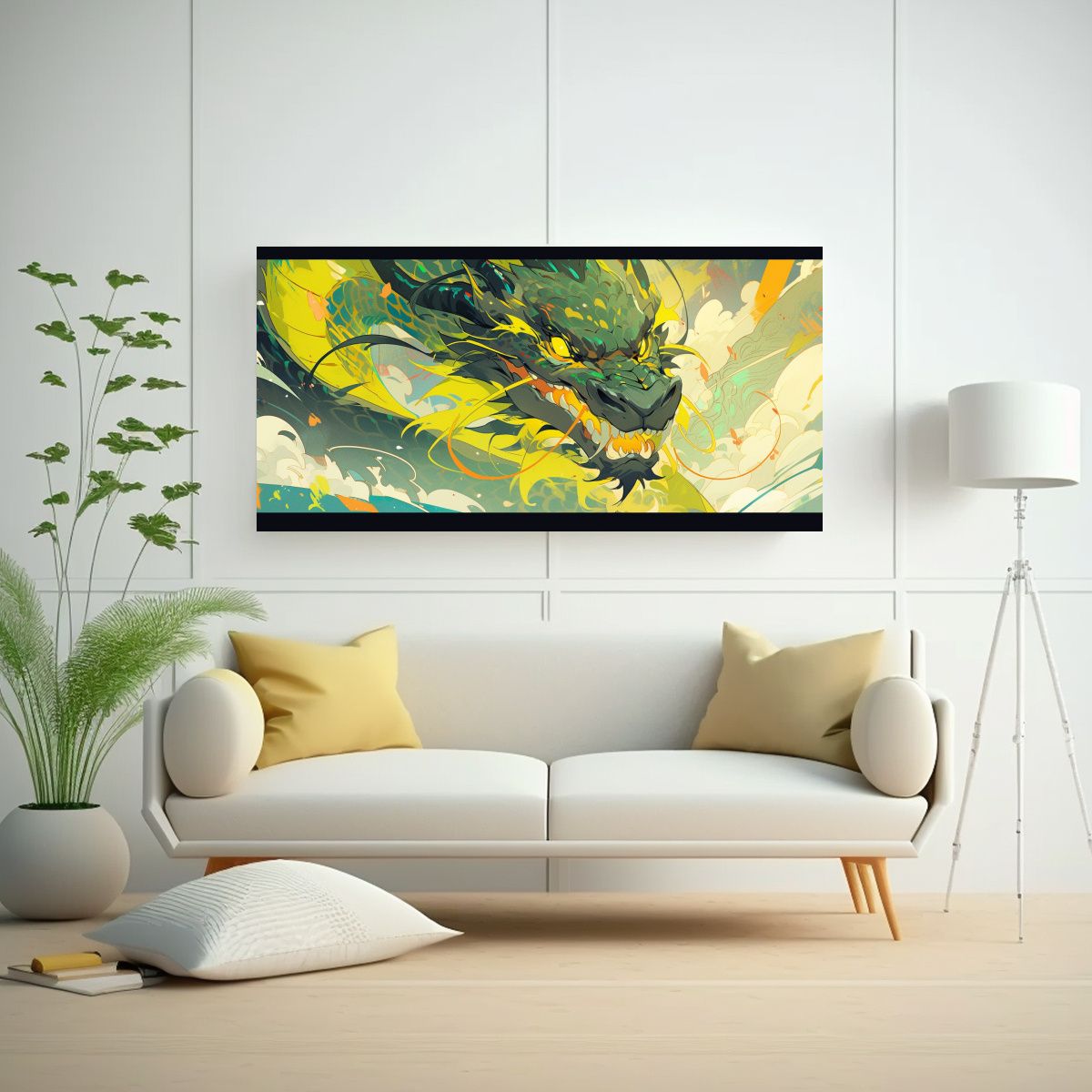 GENERICO - Cuadro Floral Inspirado En Un Dragón En Colores 140x70 Cm