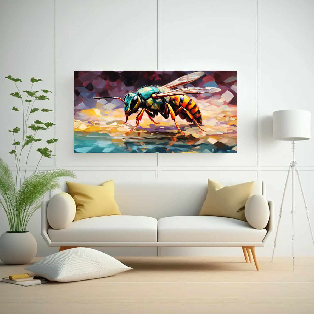 GENERICO - Pintura Al Estilo óleo Estilo Colorido De Avispa 120x60 Cm.