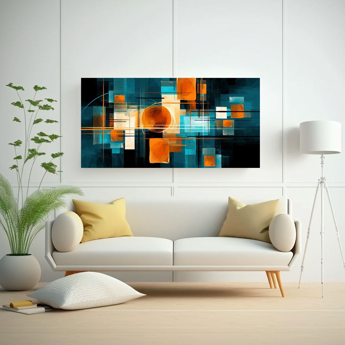 GENERICO - Pintura Acuarela De Ambiente Azul Y Naranja En 140x70 Cm