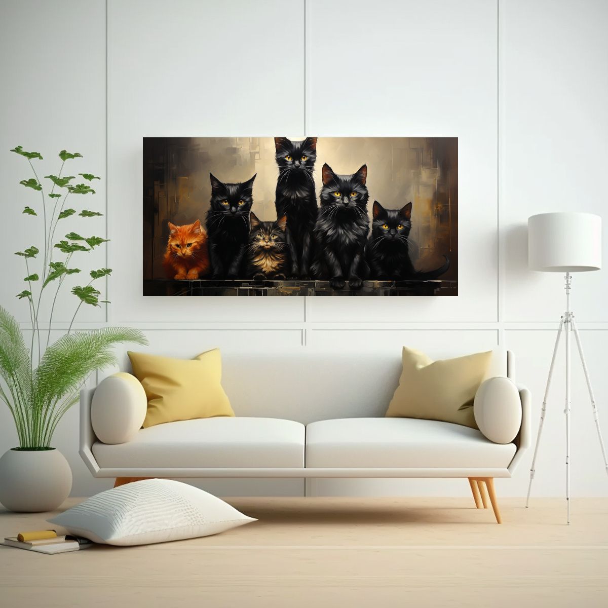 GENERICO - Cuadro De Tela Horizontal Con Figuras De Gatos 120x60 Cm
