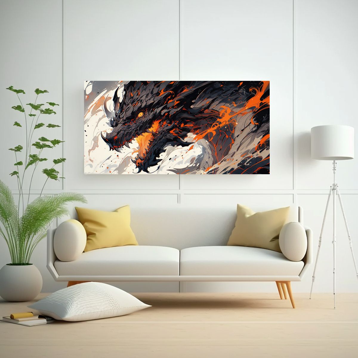 GENERICO - Pintura Decorativa Dragón En Tonos Naranja Y 120x60 Cm