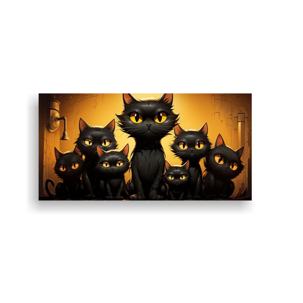 GENERICO - Cuadro Decorativo Gatos Negros Sobre Fondo 120x60 Cm