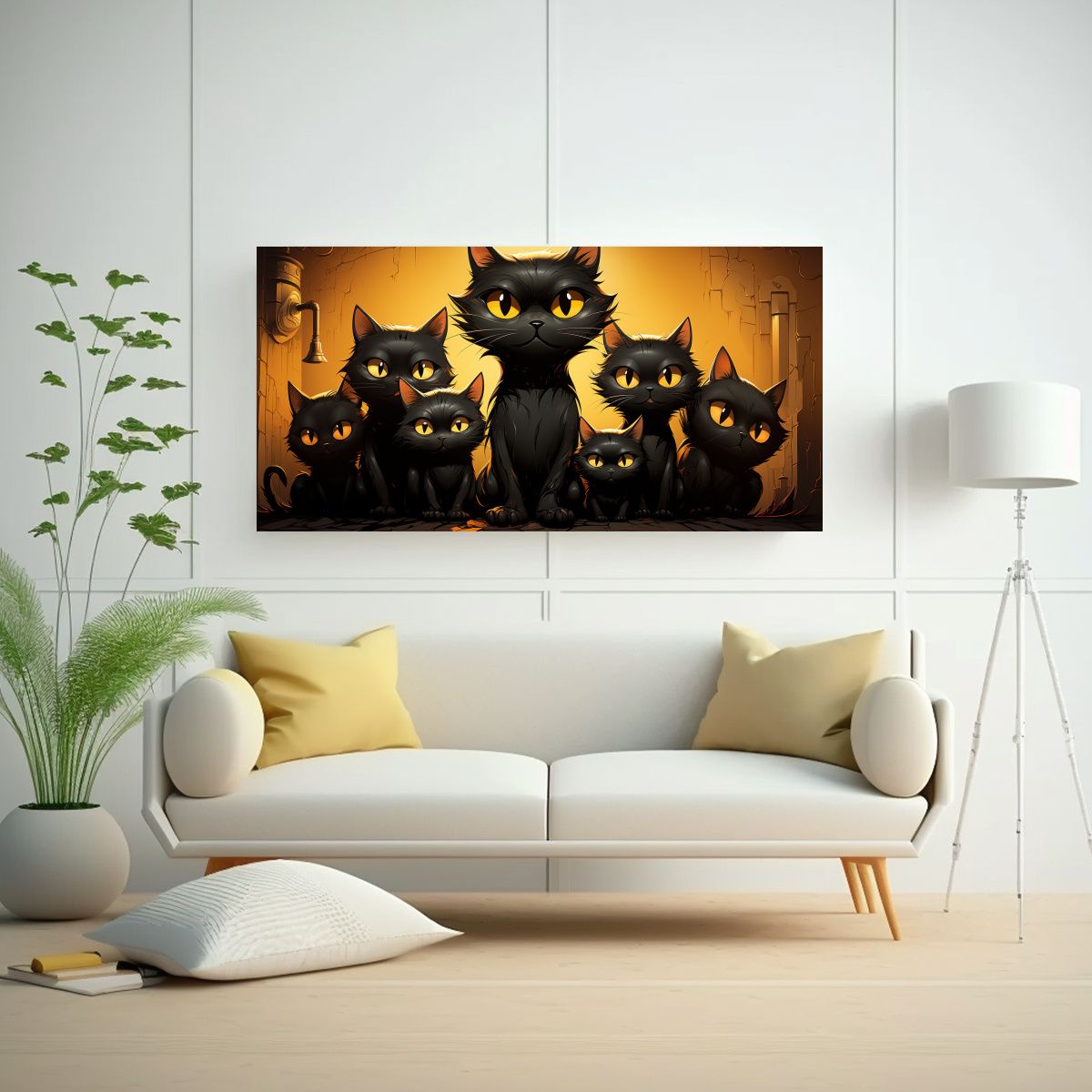 GENERICO - Cuadro Decorativo Gatos Negros Sobre Fondo 120x60 Cm
