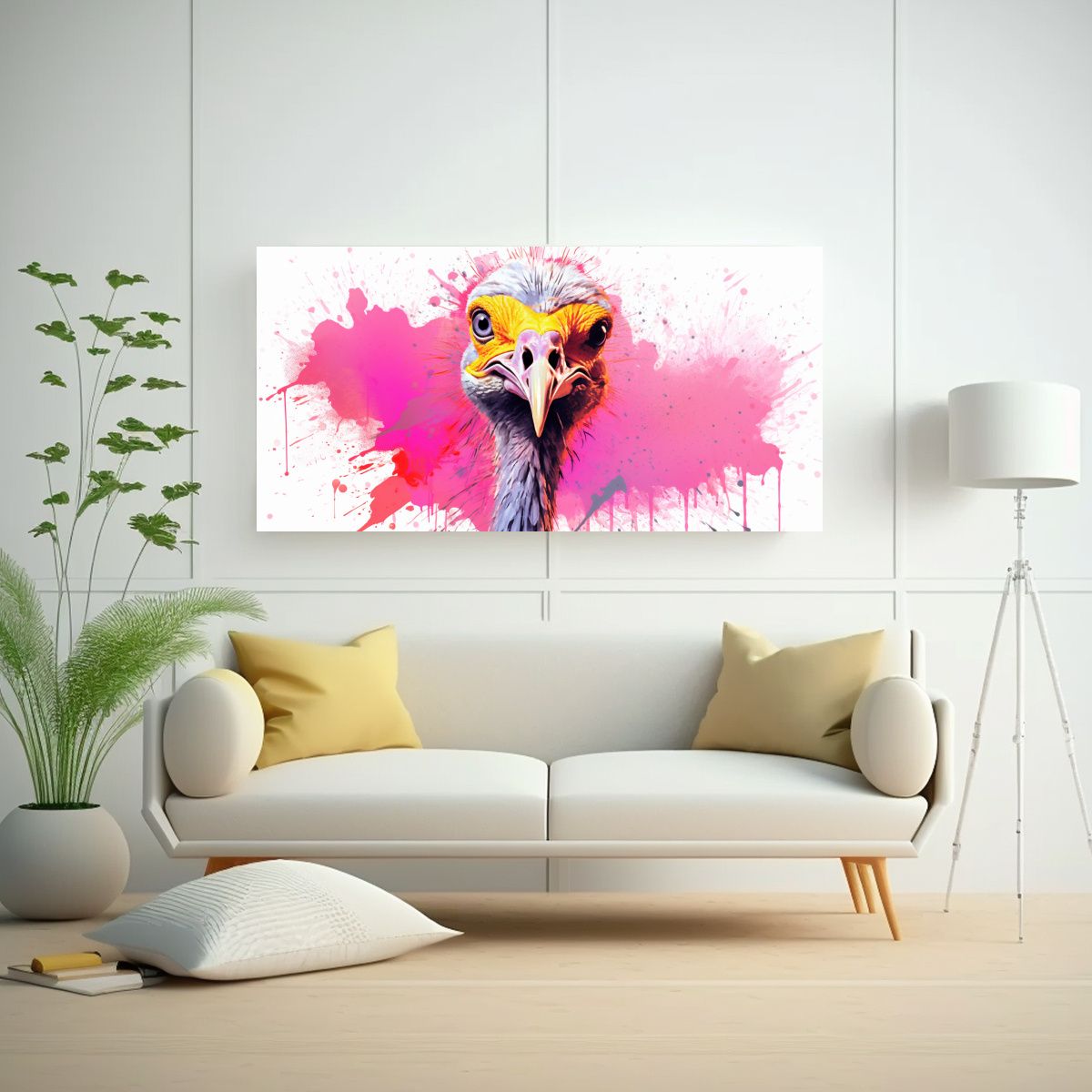 GENERICO - Pintura De Pared Avestruz En Acuarelas Y Colores 120x60 Cm