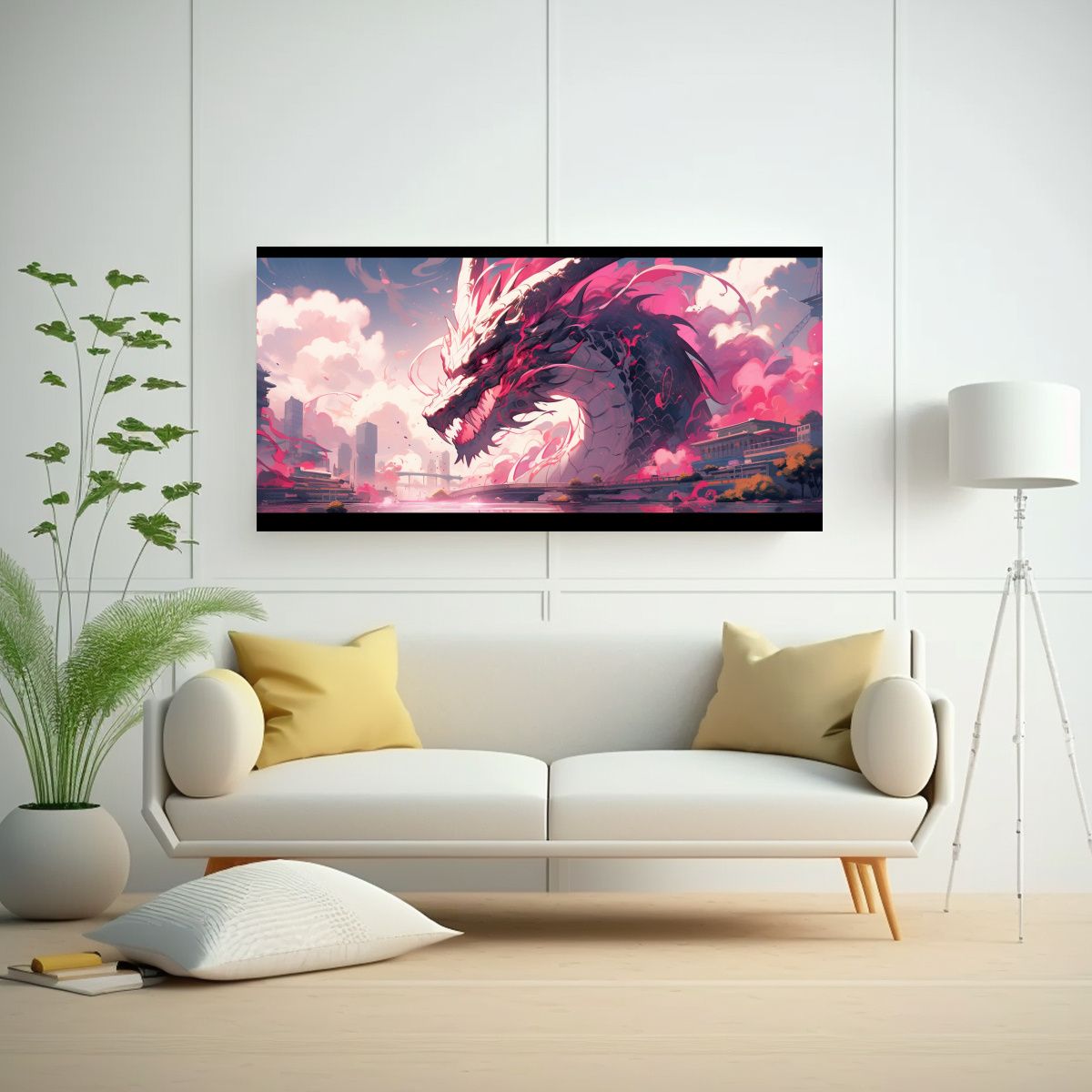 GENERICO - Cuadro De Tela Neonoir Con Dragón Rosa Arte 120x60 Cm