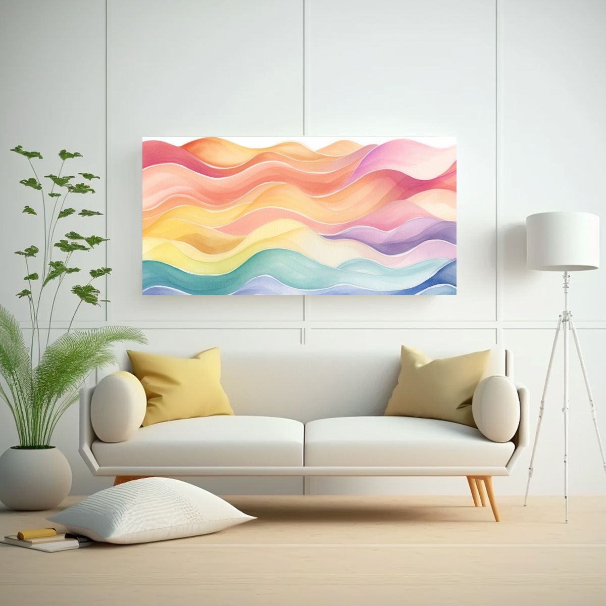 GENERICO - Cuadro Minimalista Agua Trazo Onda Fondo Pintado 140x70 Cm