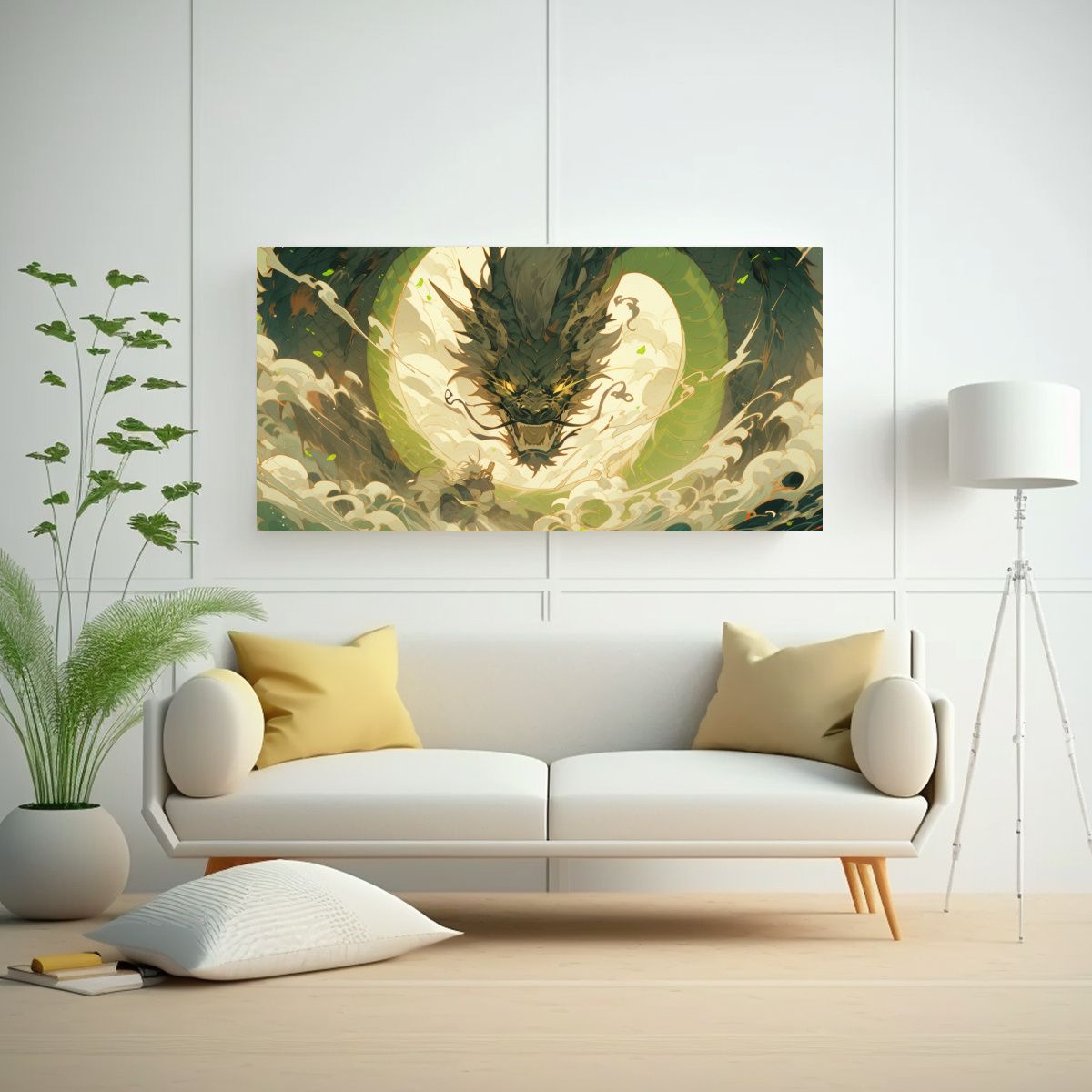 GENERICO - Cuadro Tela Elegante Dragón Marrón Y Verde 120x60 Cm.