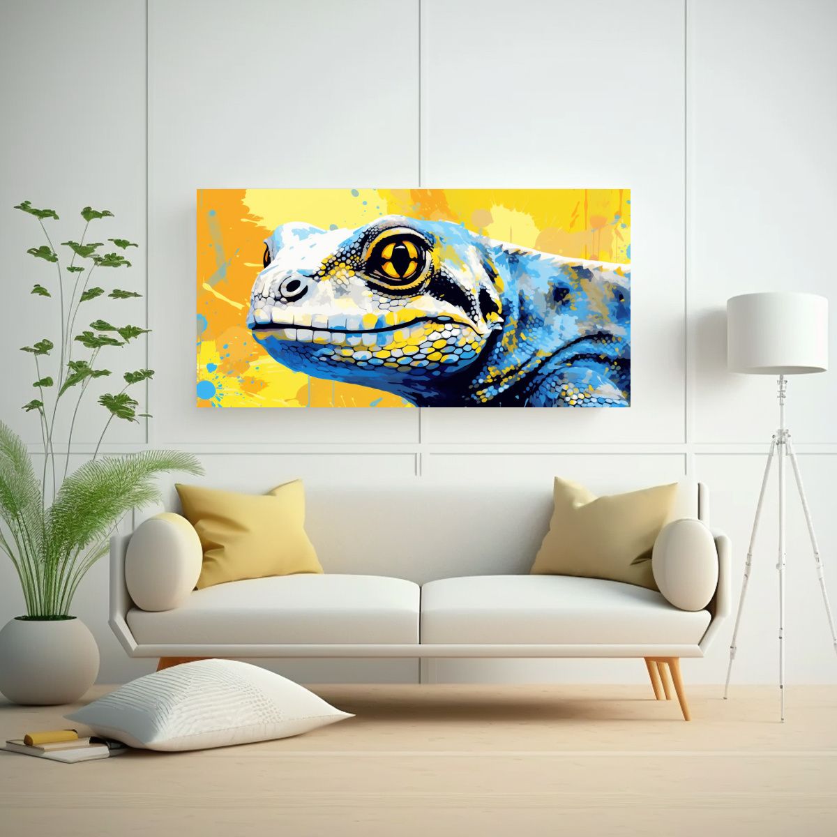 GENERICO - Reptil En Amarillo Y Azul Neo Pop Art Decorativo 140x70 Cm.