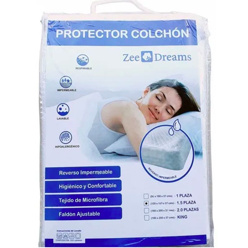 ZEE DREAMS - Cubrecolchon Impermeable Hipoalergénico Blanco 1.5 Plazas