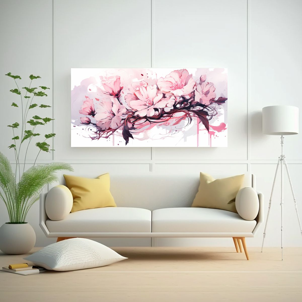 GENERICO - Cuadro Forma Único Blanco Y Rosa Atmosfera 140x70 Cm